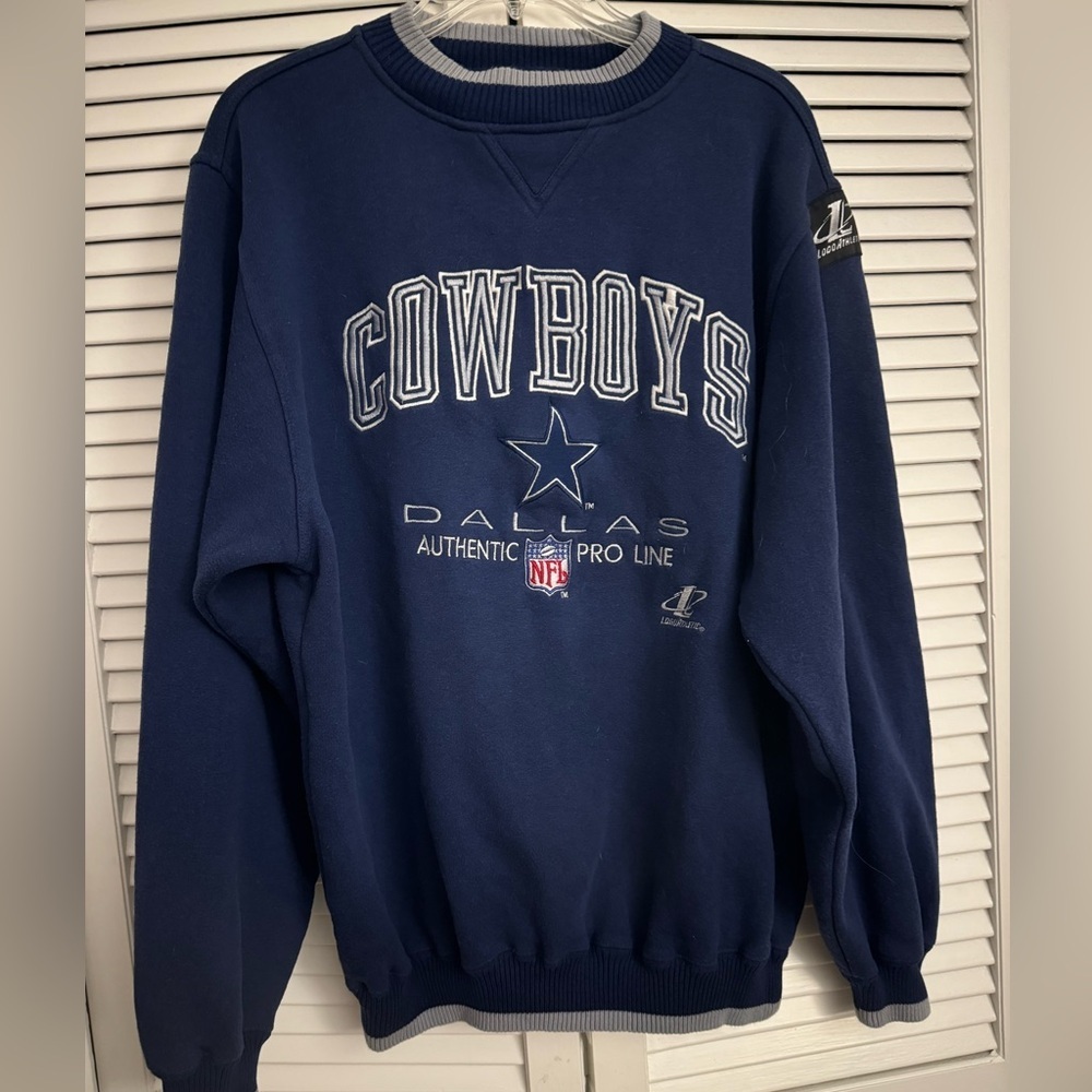 Logo Athletic Vintage NFL Dallas Cowboys Crew Neck Sweater - Navy - Size M